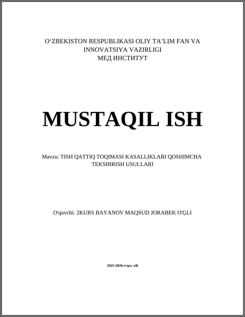 Tish Qattiq Toqimasi Kasalliklari Qoshimcha Tekshirish Usullari