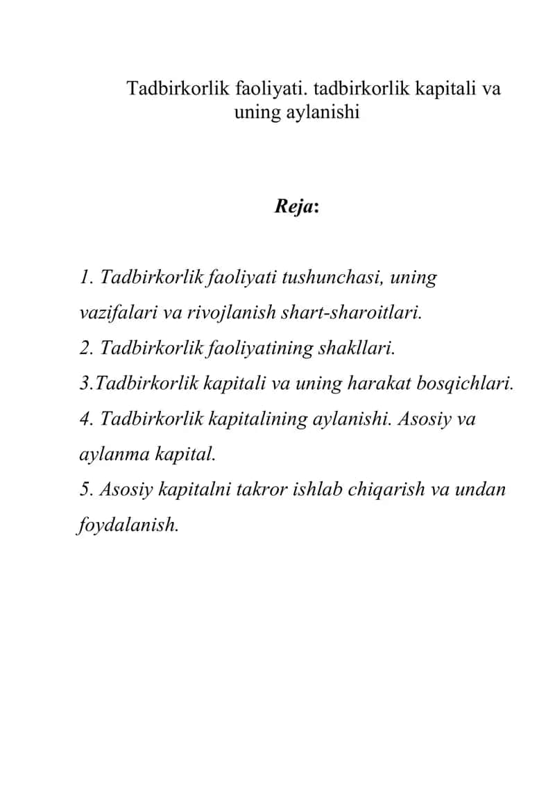 Tadbirkorlik faoliyati