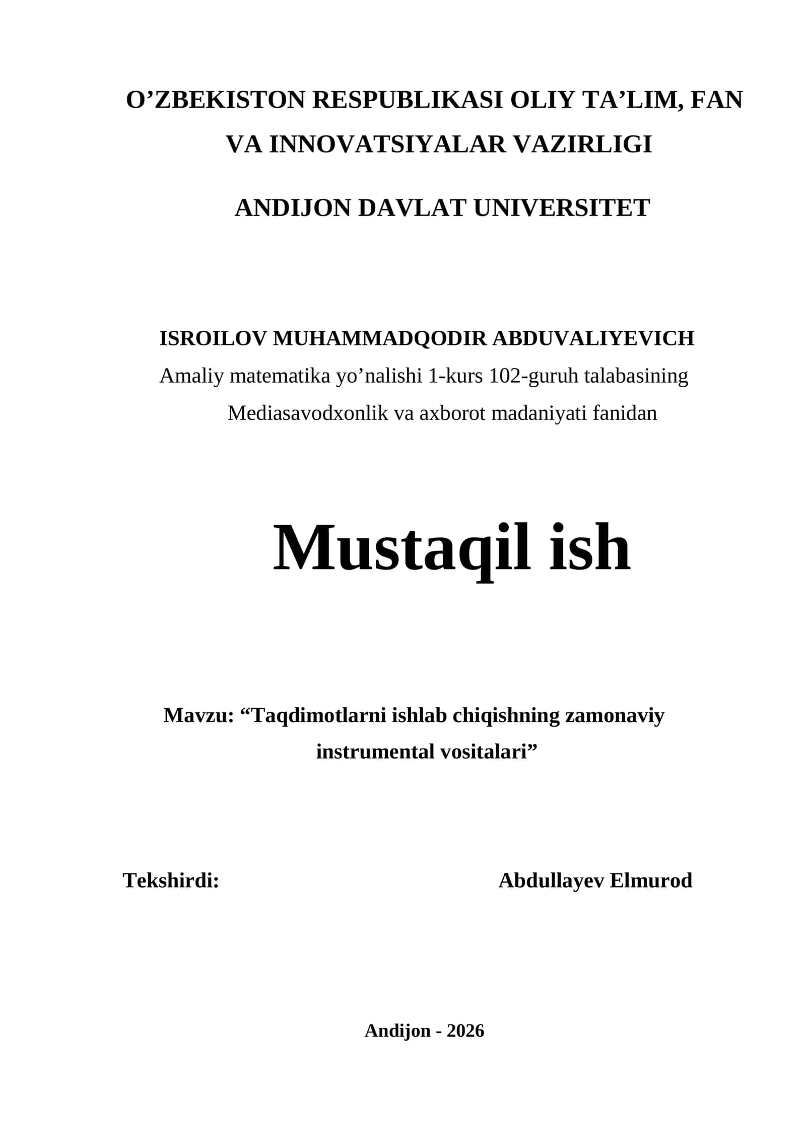 Mediasavodxonlik va axborot madaniyati fanidan