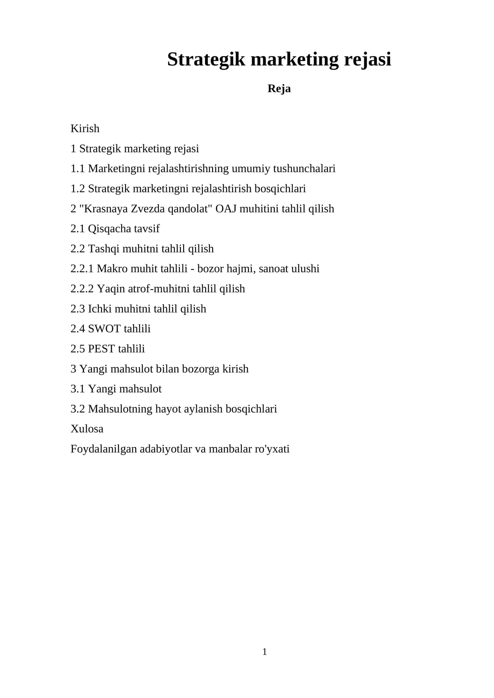 Strategik marketing rejasi