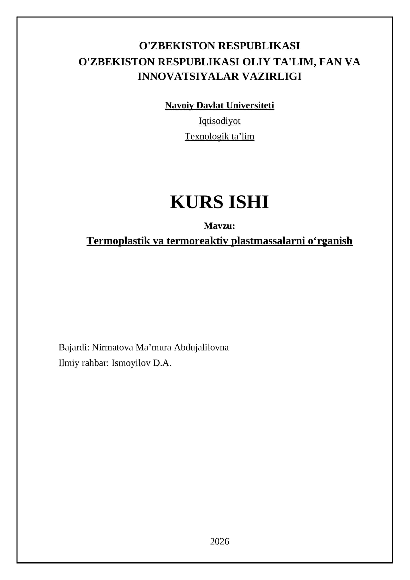Termoplastik va termoreaktiv plastmassalarni oʻrganish