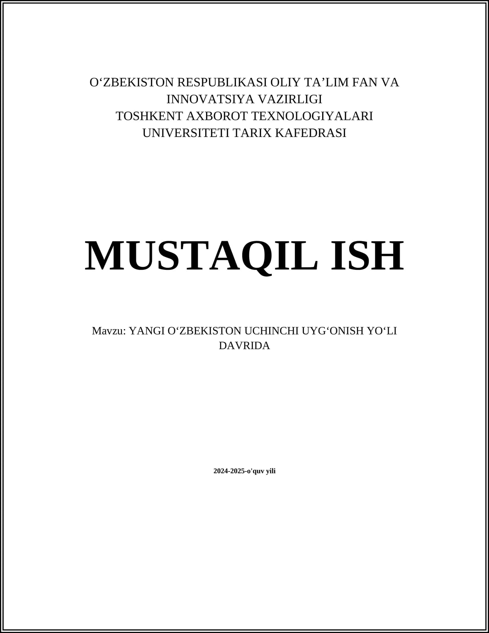 YANGI O‘ZBEKISTON UCHUN YIG‘ILISH DAVRIDA