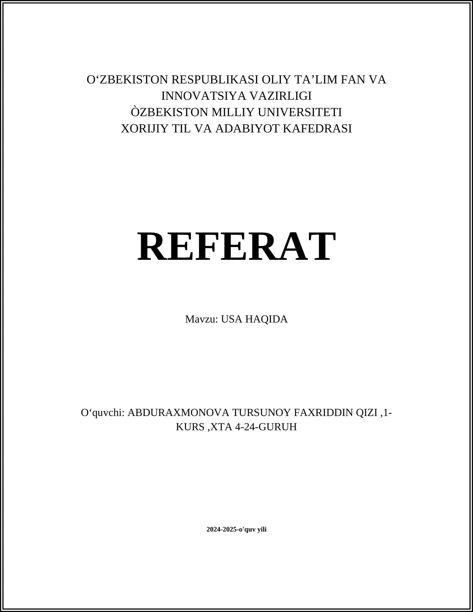 REFERAT USA HAQIDA
