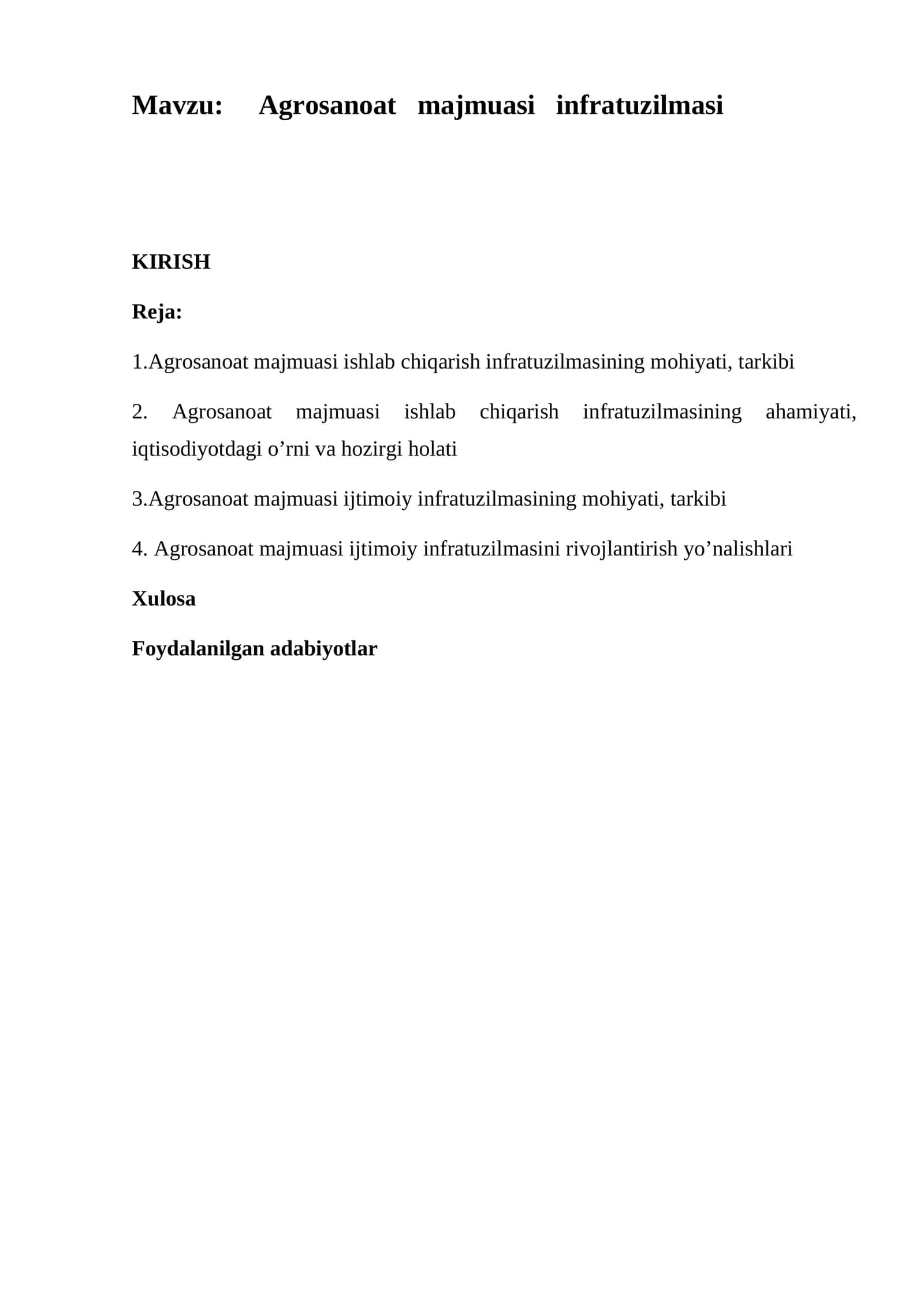 Agrosanoat majmuasi infratuzilmasi