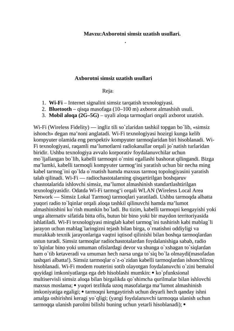 Axborotni simsiz uzatish usullari