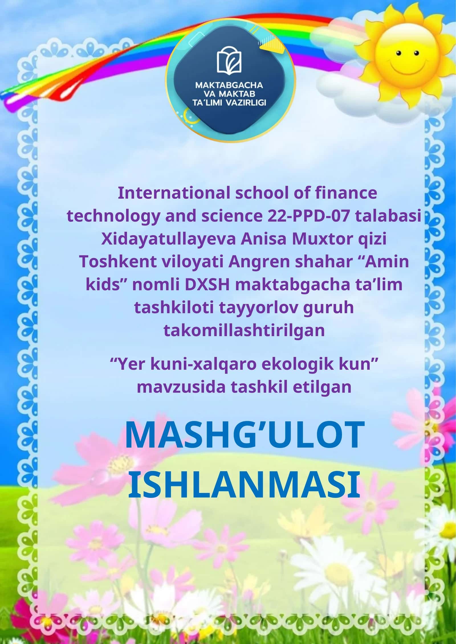 International school of finance technology and science 22-PPD-07 talabasi