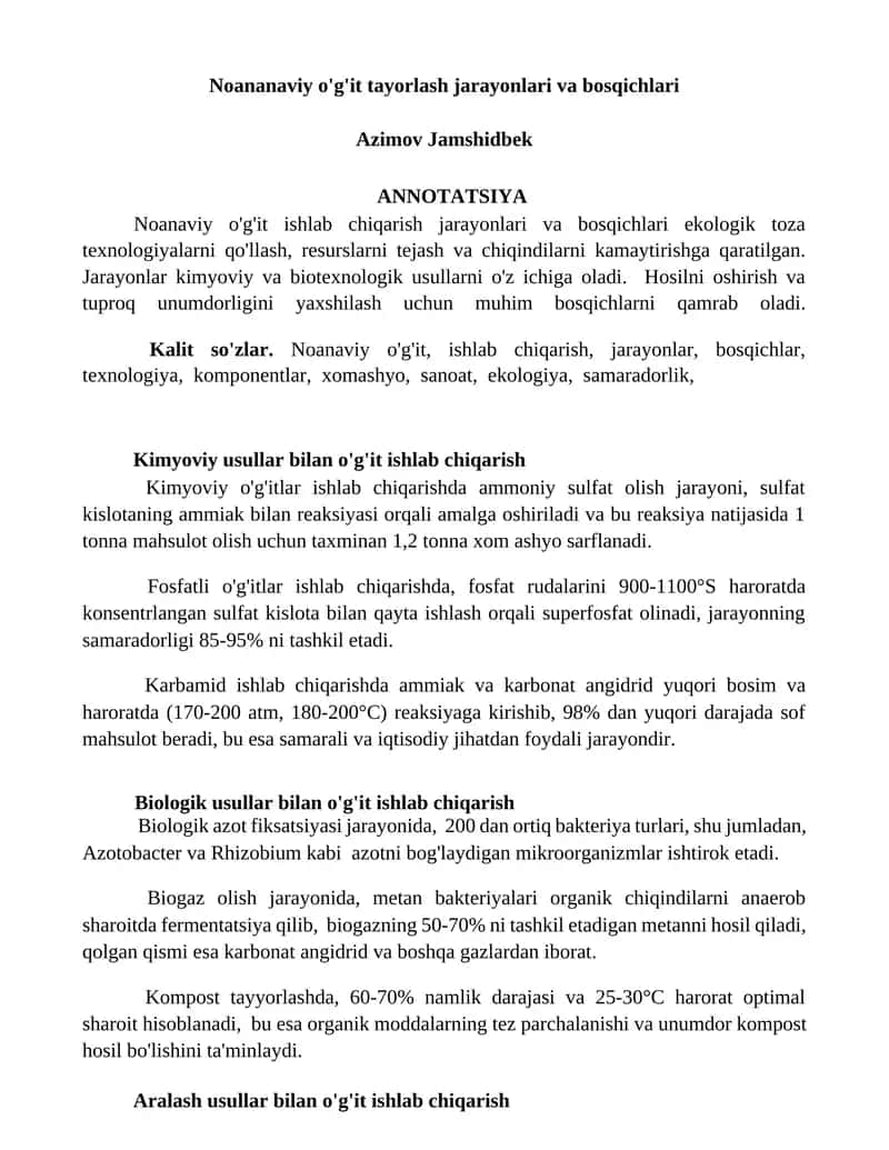 Noananaviy o'g'it tayorlash jarayonlari va bosqichlari