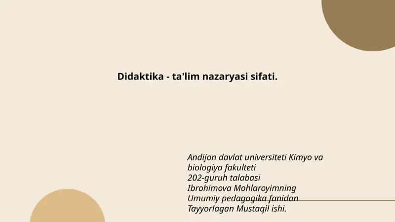 Didaktika - ta'lim nazaryasi sifati