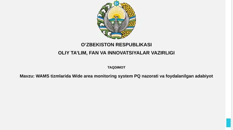 WAMStizmlaridaWide area monitoring system PQnazorativafoydalanilganadabiyot
