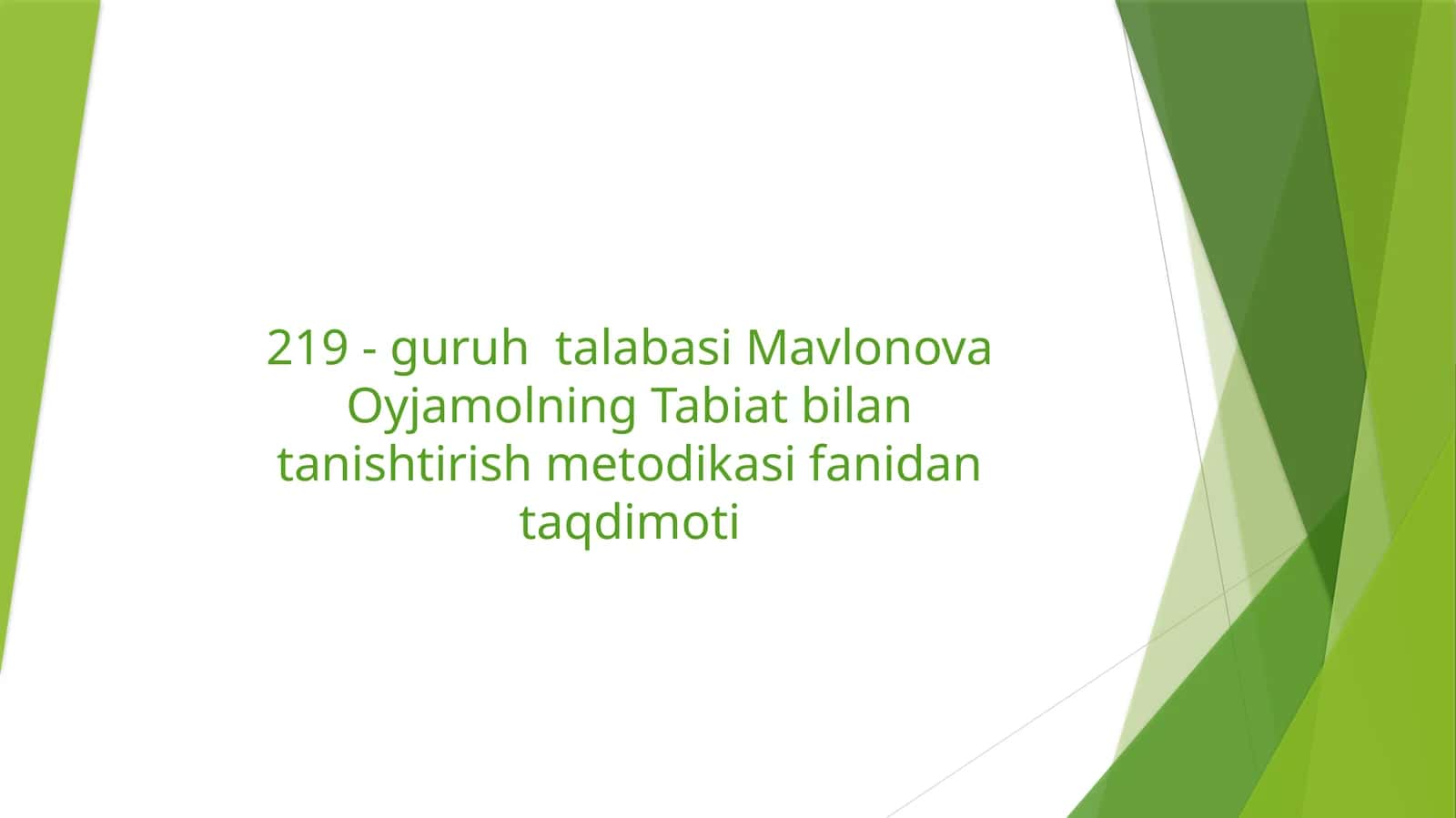Tabiat bilan tanishtirish metodikasi fanidan taqdimoti