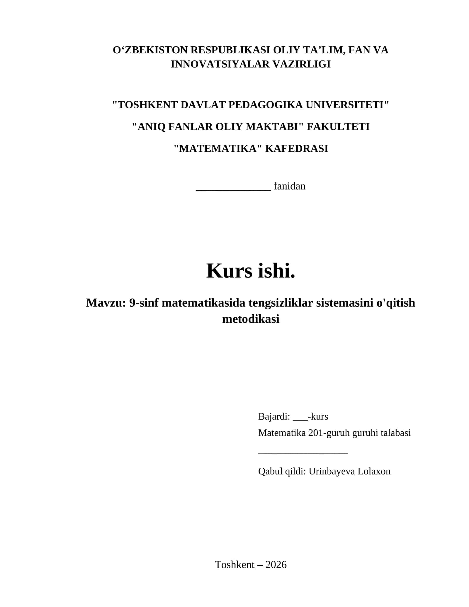 9-sinf matematikasida tengsizliklar sistemasini o'qitish metodikasi