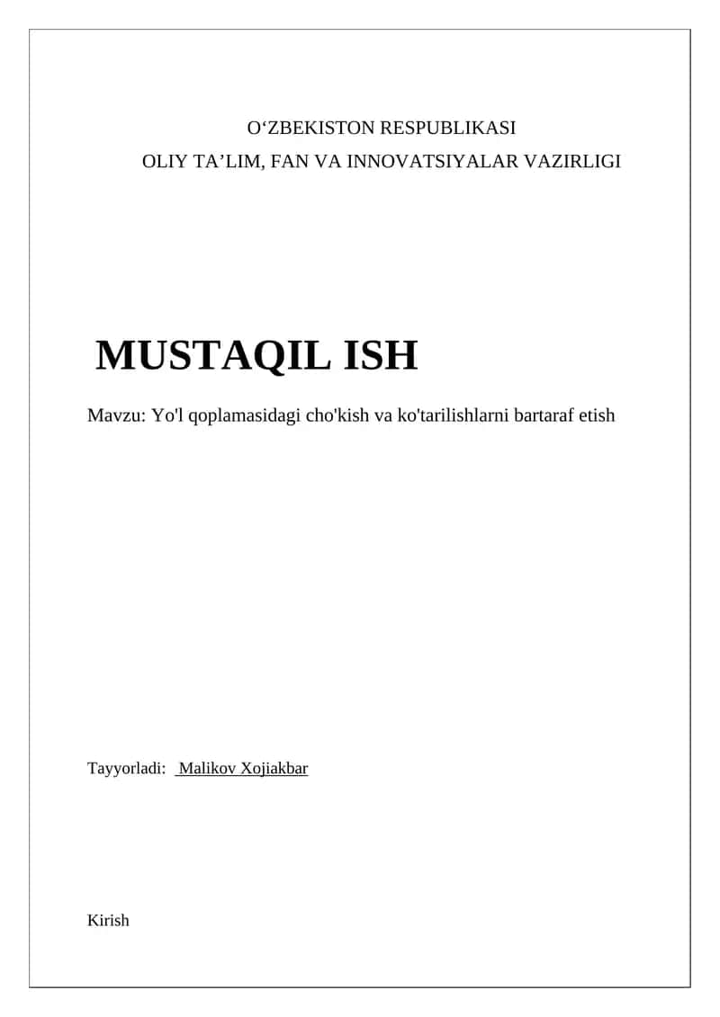Yo'l qoplamasidagi cho'kish va ko'tarilishlarni bartaraf etish