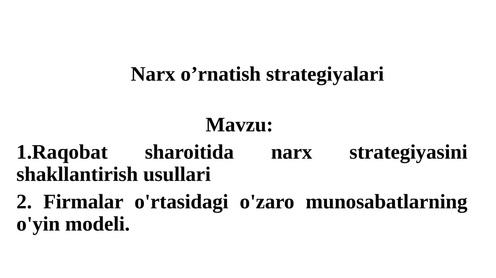 Narx o’rnatish strategiyalari