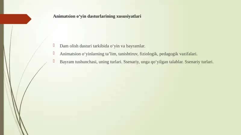 Animatsion o‘yin dasturlarining xususiyatlari