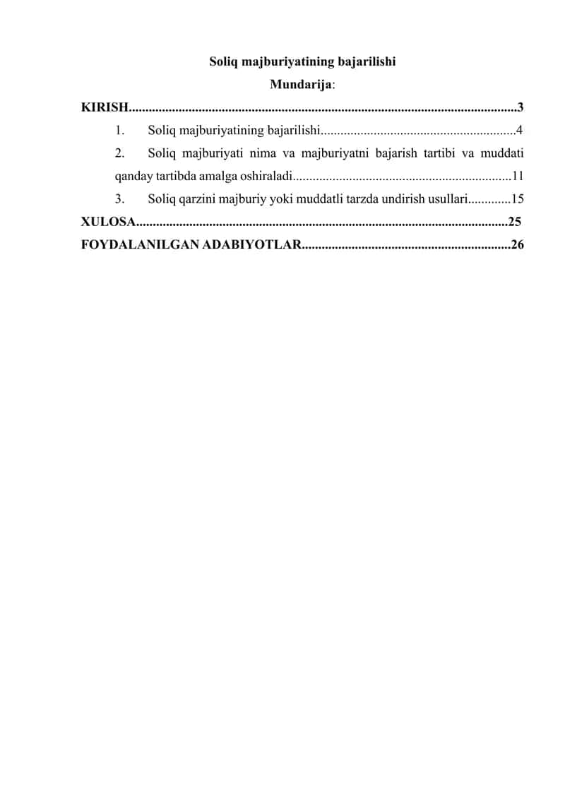 Soliq majburiyatining bajarilishi