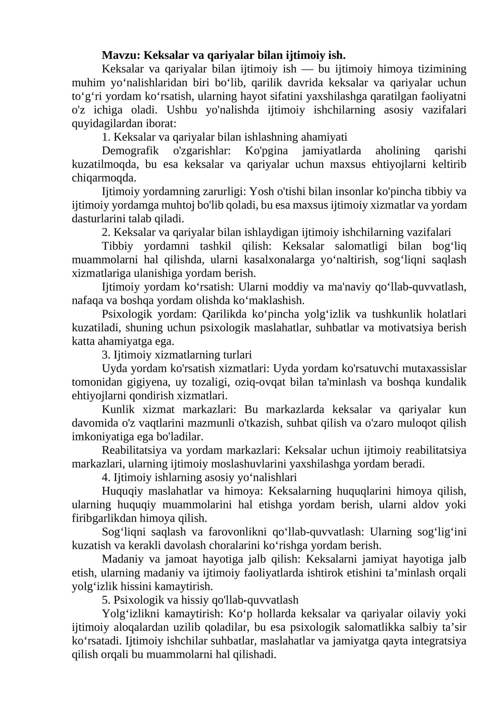 Keksalar va qariyalar bilan ijtimoiy ish