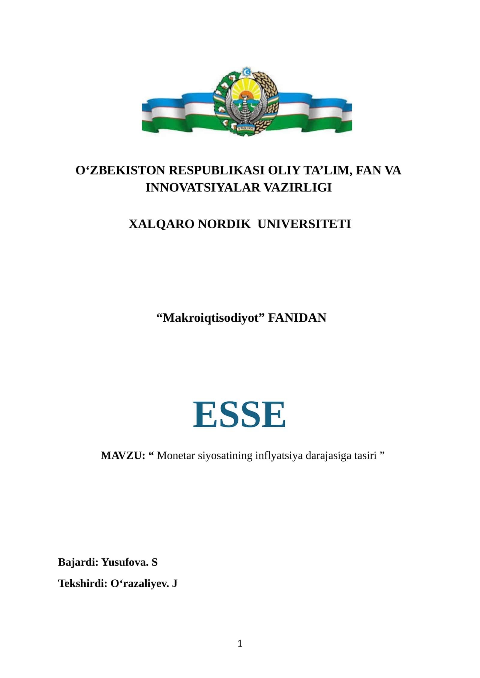 Monetar siyosatining inflyatsiya darajasiga tasiri.