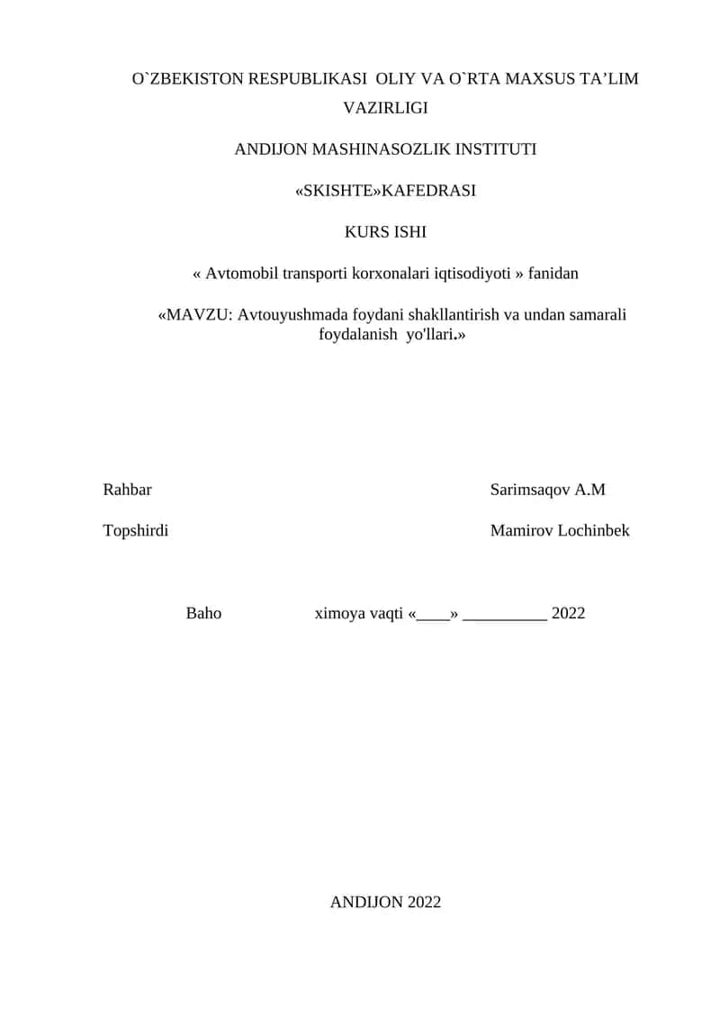 Avtomobil transporti korxonalari iqtisodiyoti