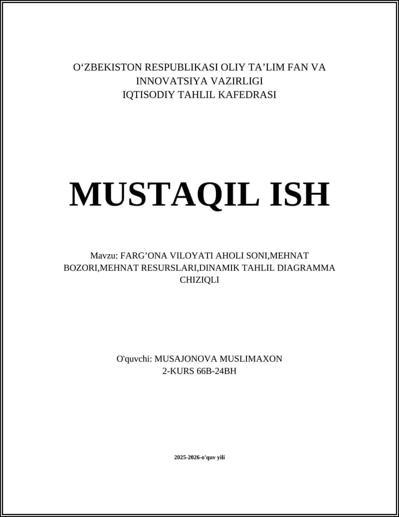 FARG’ONA VILOYATI AHOLI SONI, MEHNAT BOZORI, MEHNAT RESURSLARI