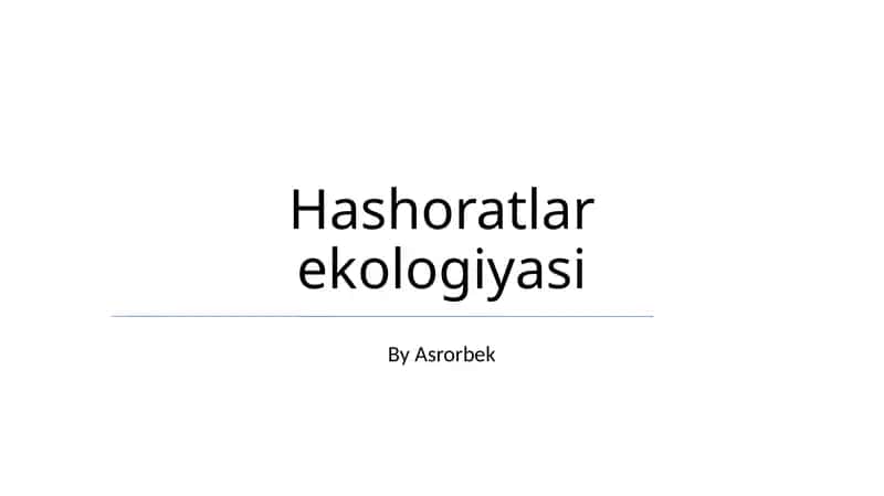 Hashoratlar ekologiyasi