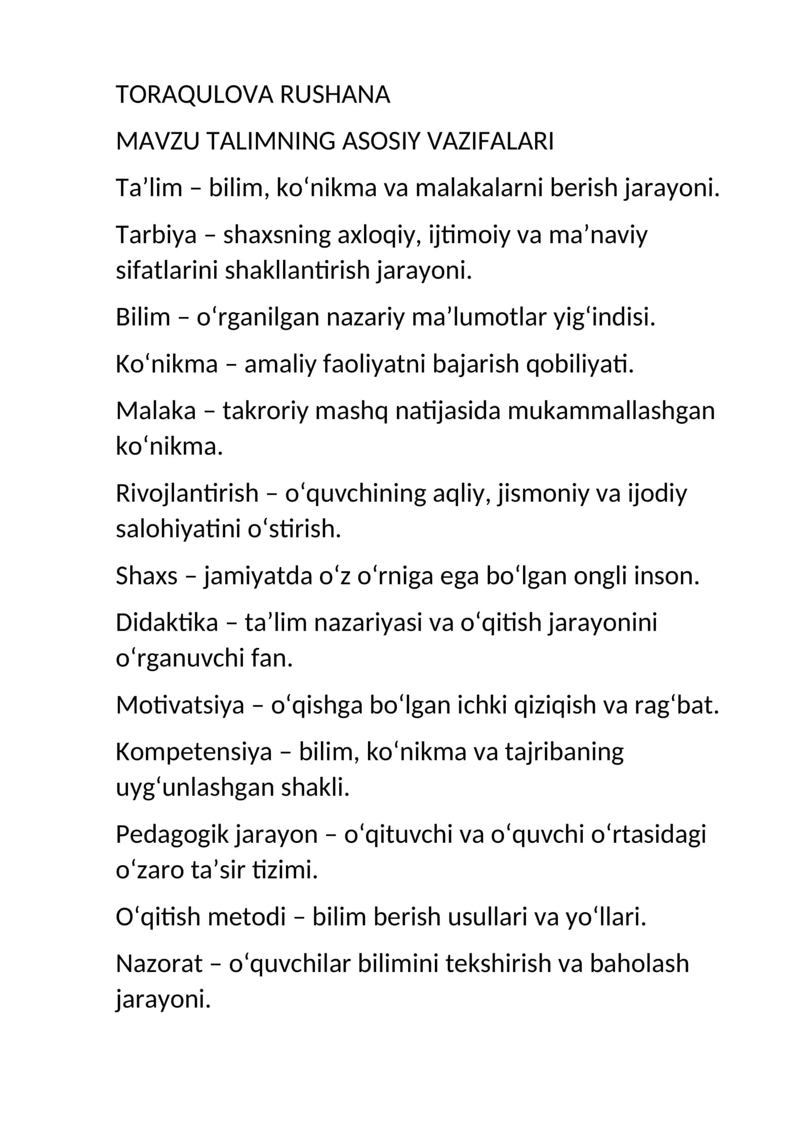 maktabgacha talim test