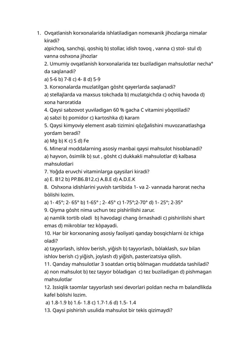 Ovqatlanish korxonalarida nomexanik jihozlari
