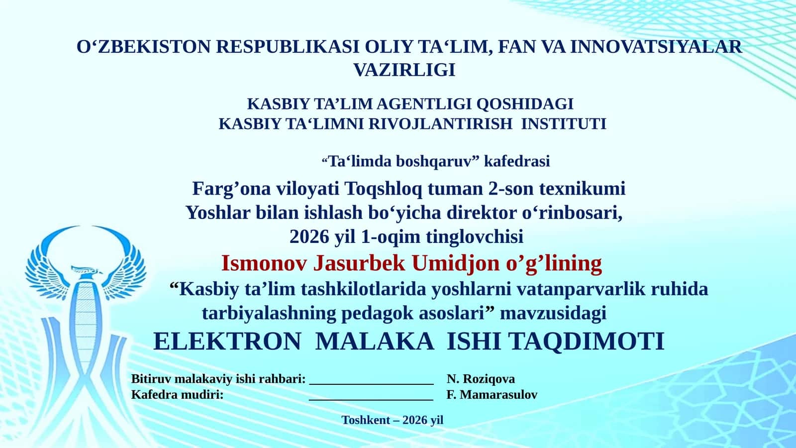 Elektron malaka ishi taqdimoti
