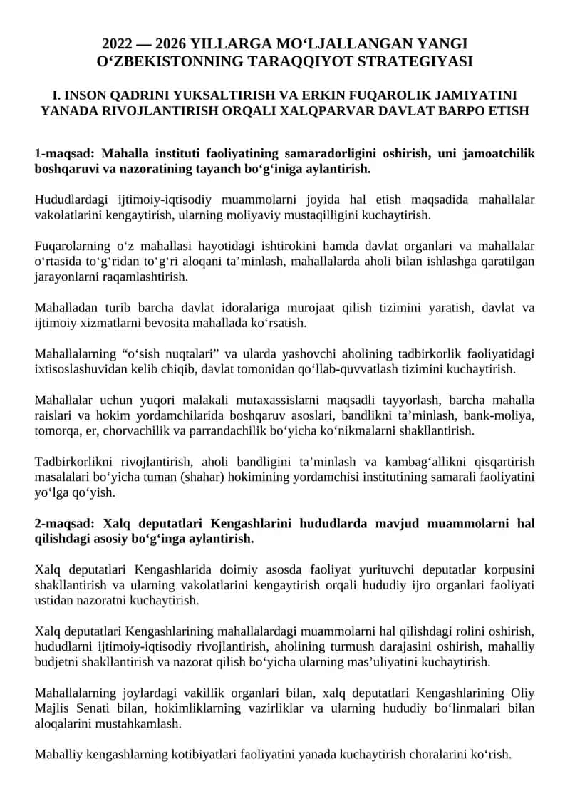 O‘zbekistonning Taraqqiyot Strategiyasi