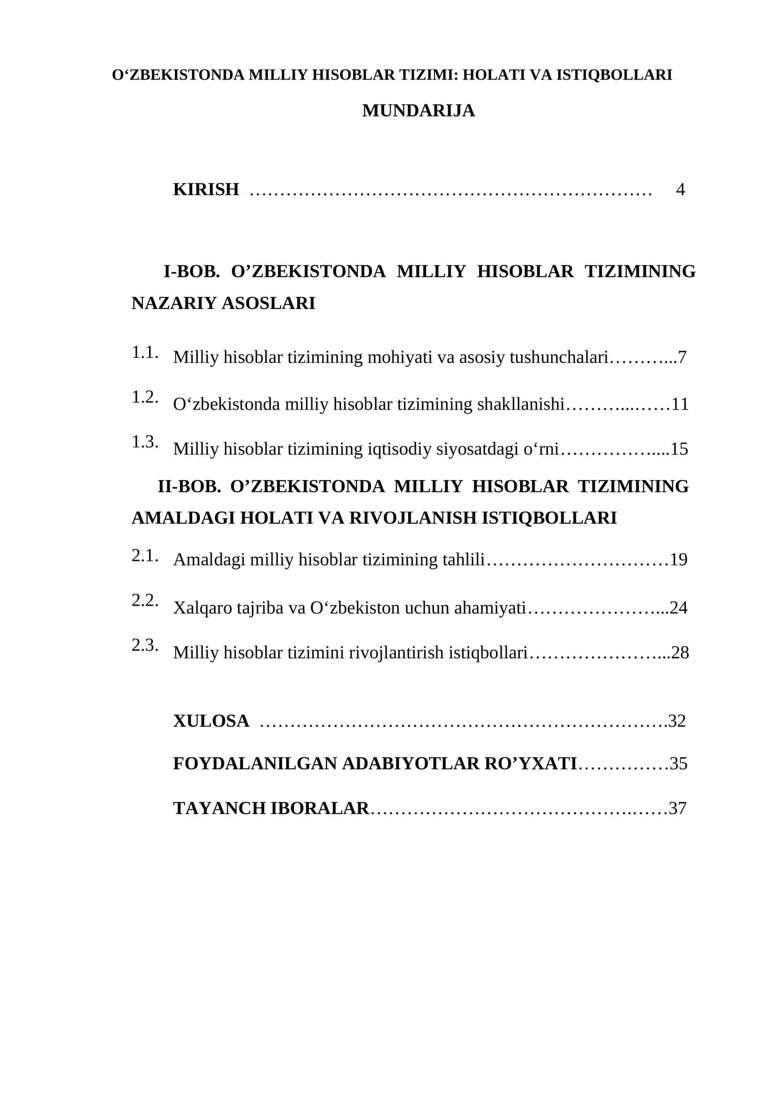 O‘ZBEKISTONDA MILLIY HISOBLAR TIZIMI: HOLATI VA ISTIQBOLLARI