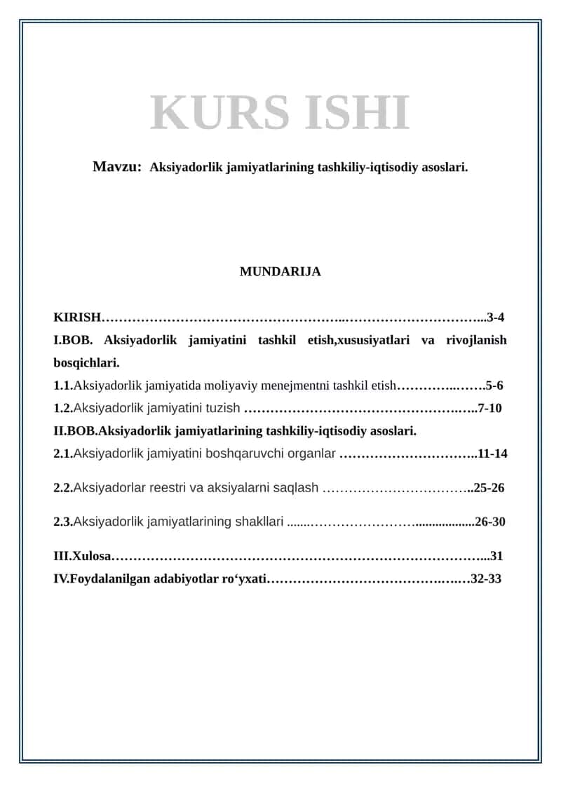 Aksiyadorlik jamiyatlarining tashkiliy-iqtisodiy asoslari