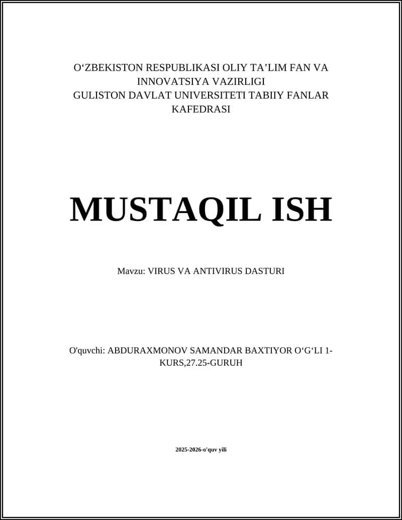 VIRUS VA ANTIVIRUS DASTURI