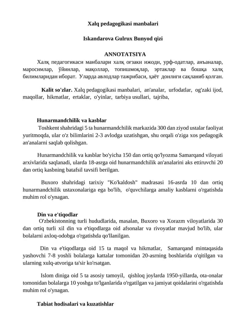 Xalq pedagogikasi manbalari