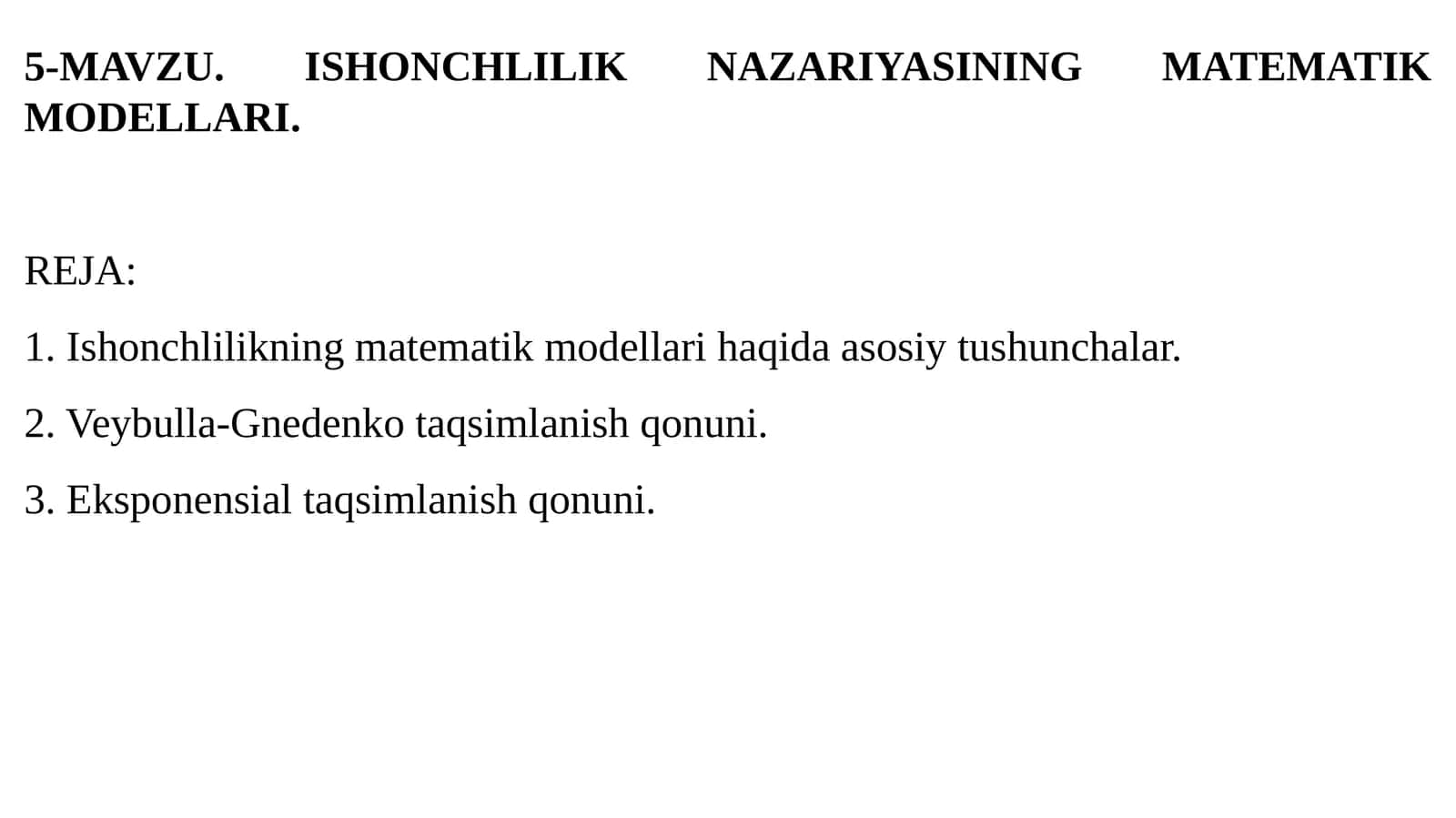 ISHONCHLILIK NAZARIYASINING MATEMATIK MODELLARI