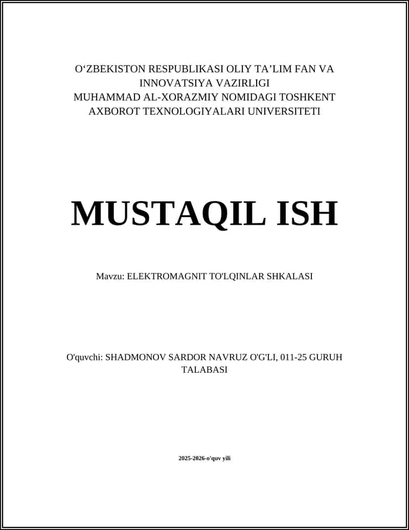 ELEKTROMAGNIT TO'LQINLAR SHKALASI