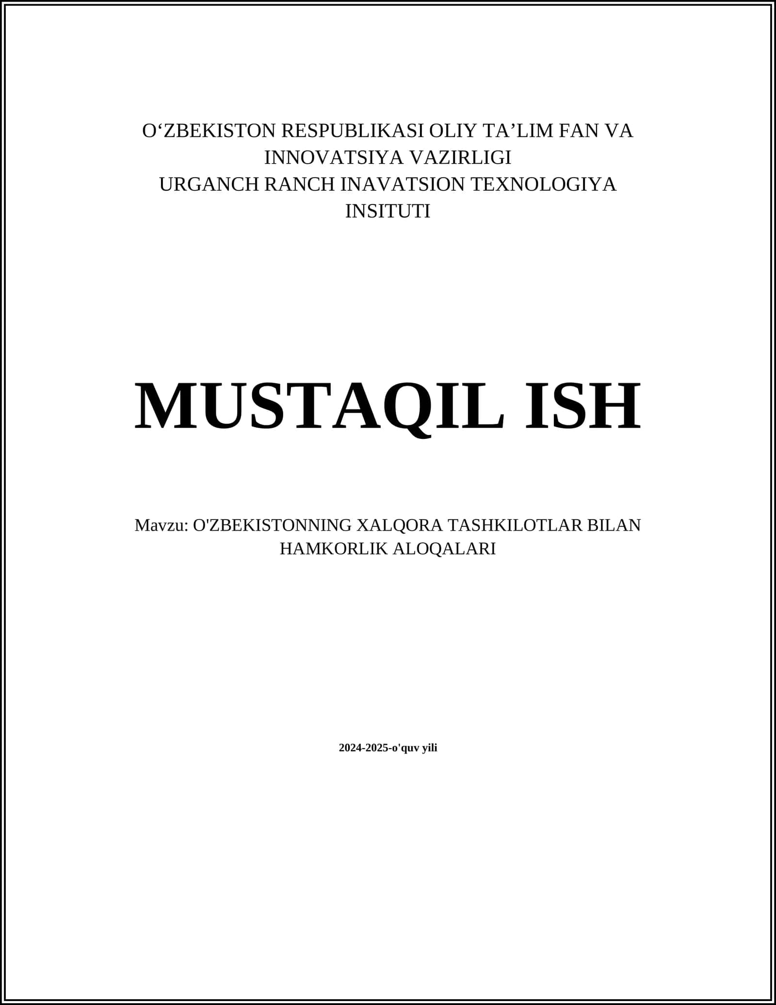 O'ZBEKISTONNING XALQORA TASHKILOTLAR BILAN HAMKORLIK ALOQALARI