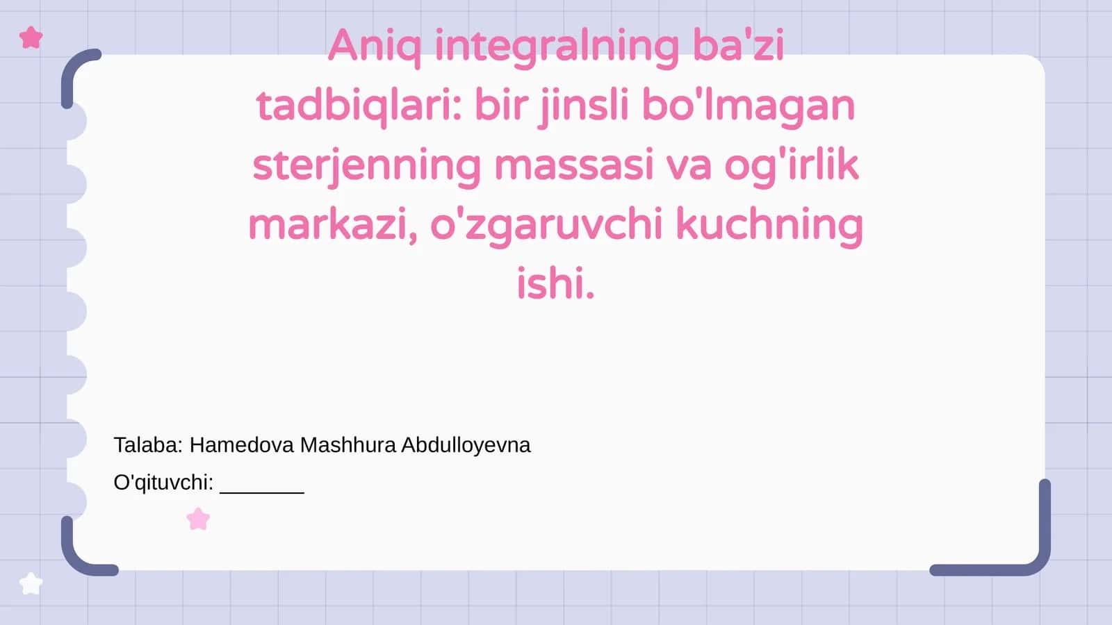 Aniq integralning ba'zi tadbiqlari