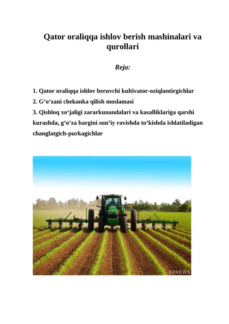 Qator oraliqqa ishlov beruvchi kultivator-oziqlantirgichlar