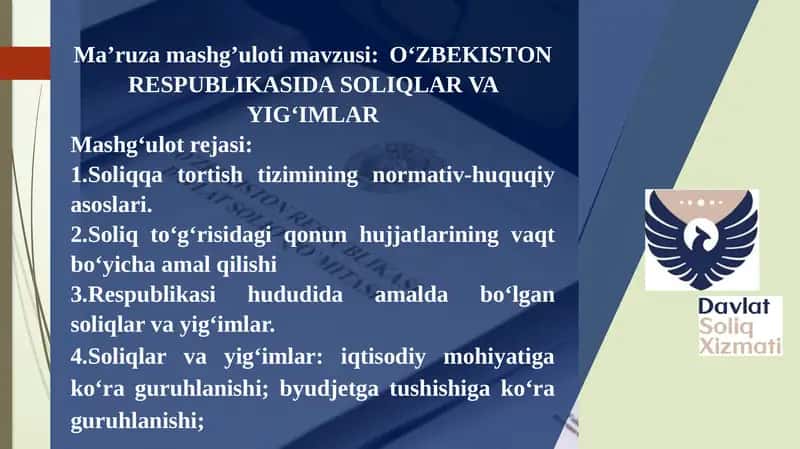 O‘ZBEKISTON RESPUBLIKASIDA SOLIQLAR VA YIGʻIMLAR