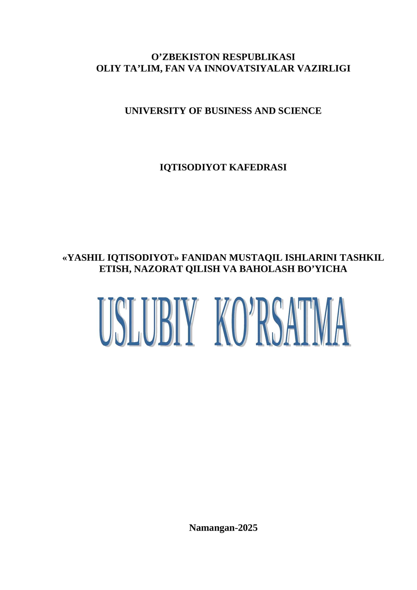 Yashil iqtisodiyot mustaqil ishlari
