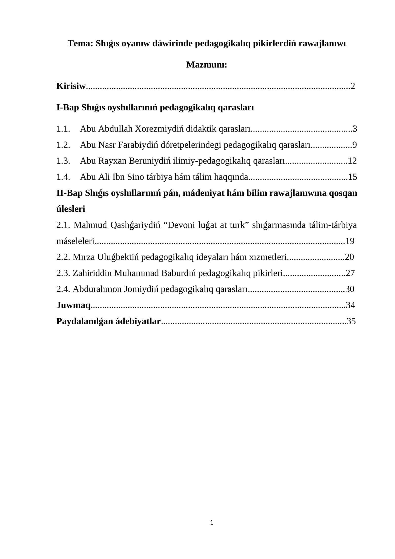 Shıǵıs oyanıw dáwirinde pedagogikalıq pikirlerdiń rawajlanıwı