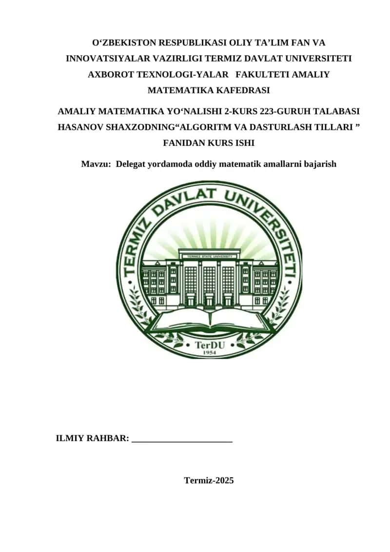 "Delegat yordamoda oddiy matematik amallarni bajarish"