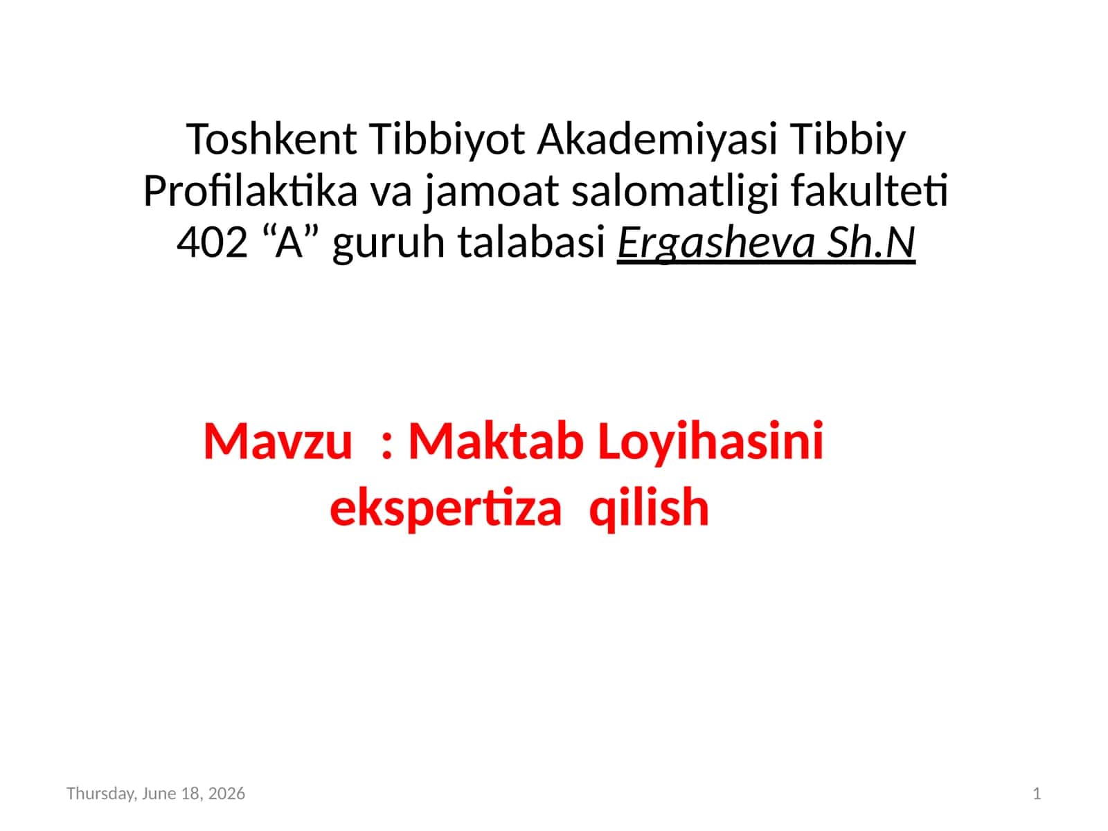 Maktab Loyihasini ekspertiza qilish