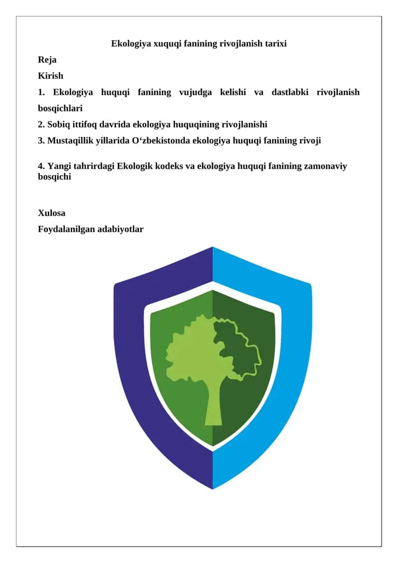 Ekologiya huquqi fanining rivojlanish tarixi