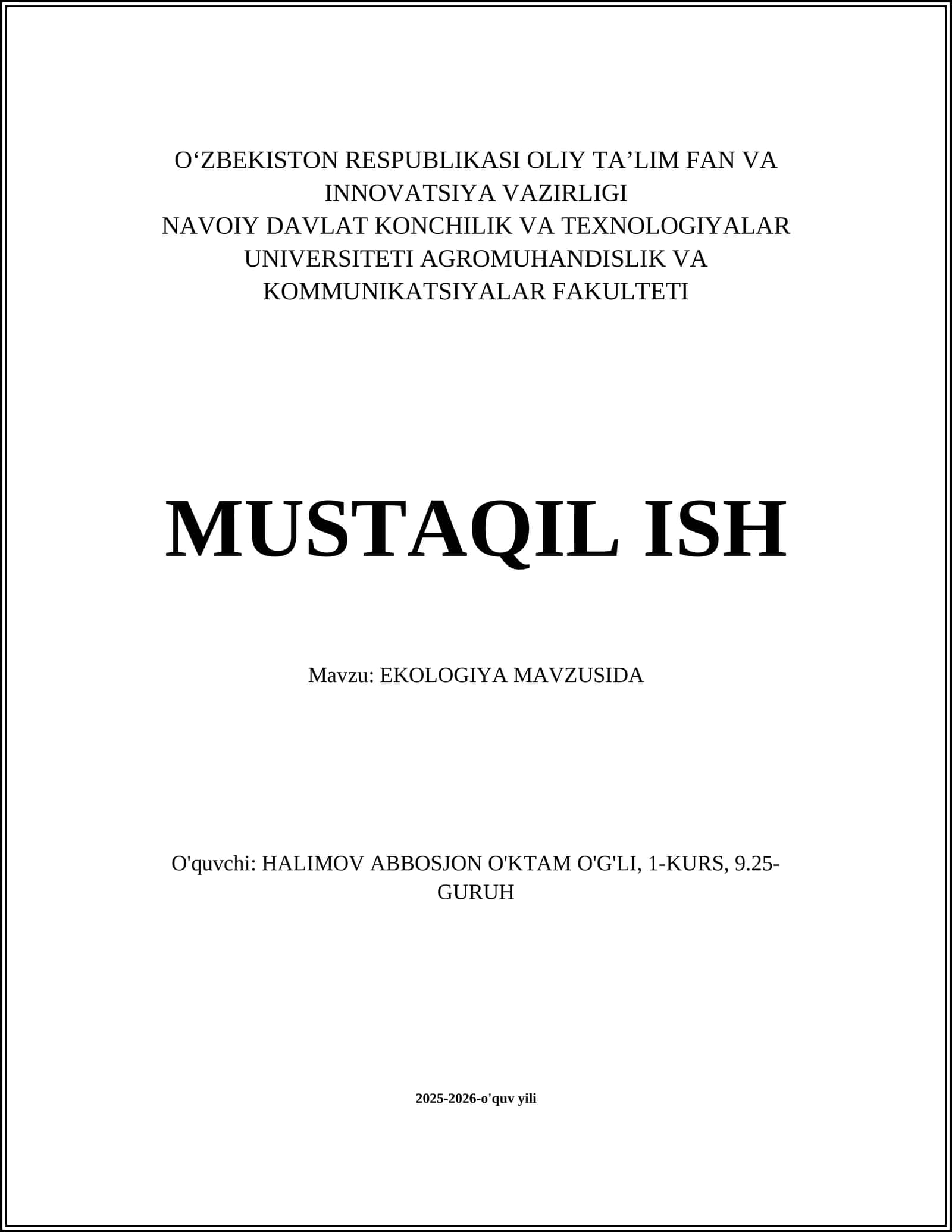 EKOLOGIYA MAVZUSIDA
