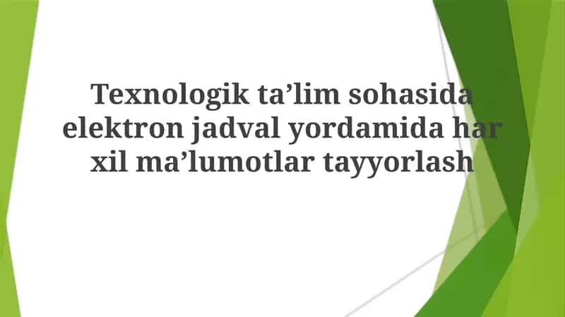 Elektron jadval yordamida ma'lumotlar tayyorlash