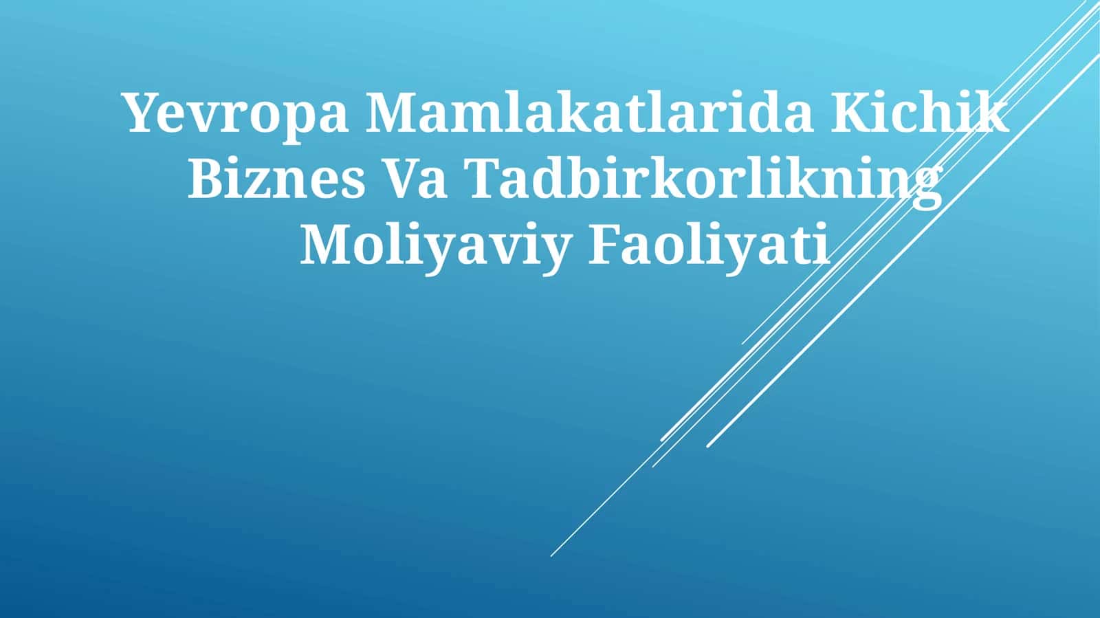 Yevropa Mamlakatlarida Kichik Biznes Va TadbirkorlikningMoliyaviyFaoliyati
