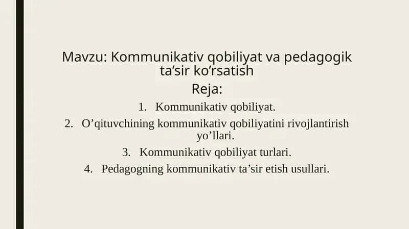 Kommunikativ qobiliyat va pedagogik tasir ko`rsatish