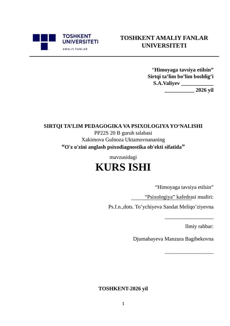 O'z-o'zini anglash psixodiagnostika ob'ekti sifatida