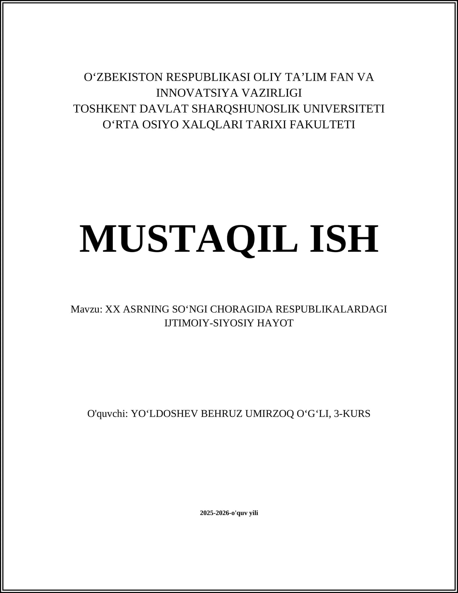 XX ASRNING SO‘NGI CHORAGIDA RESPUBLIKALARDAGI IJTIMOIY-SIYOSIY HAYOT