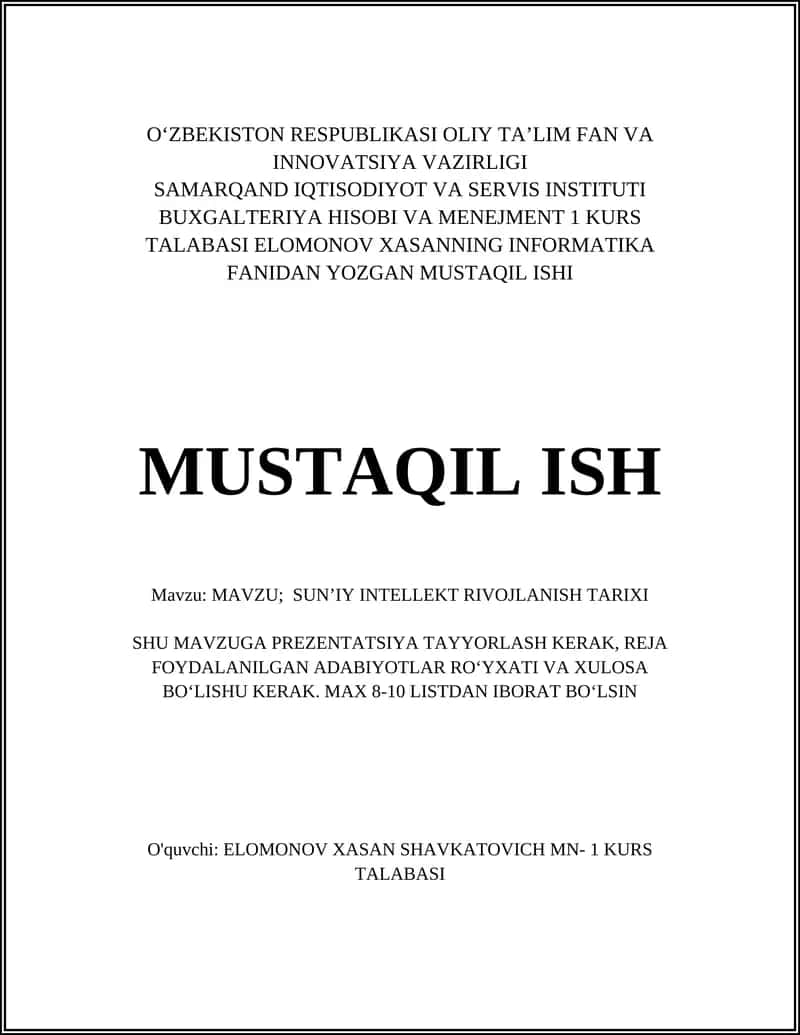 SUNʼIY INTELLEKT RIVOJLANISH TARIXI